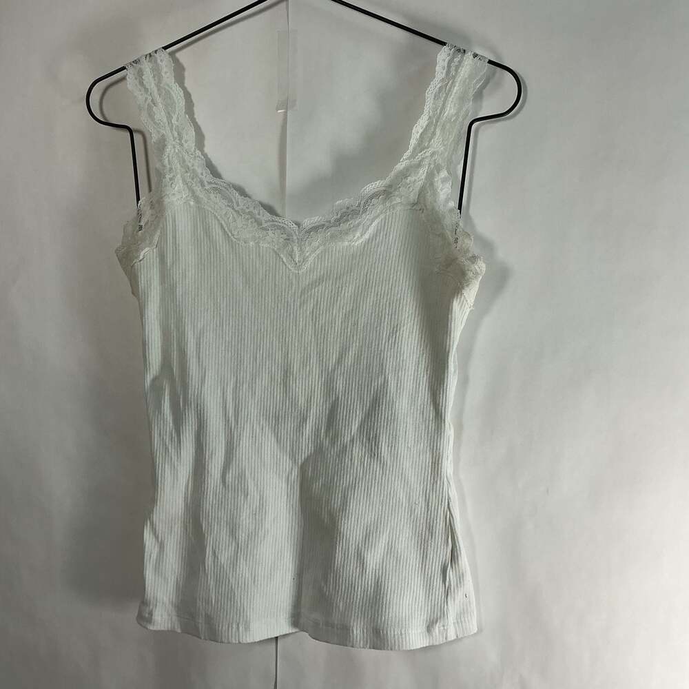 Maurices White Ribbed Lace Trim Cami Tank Top Size M